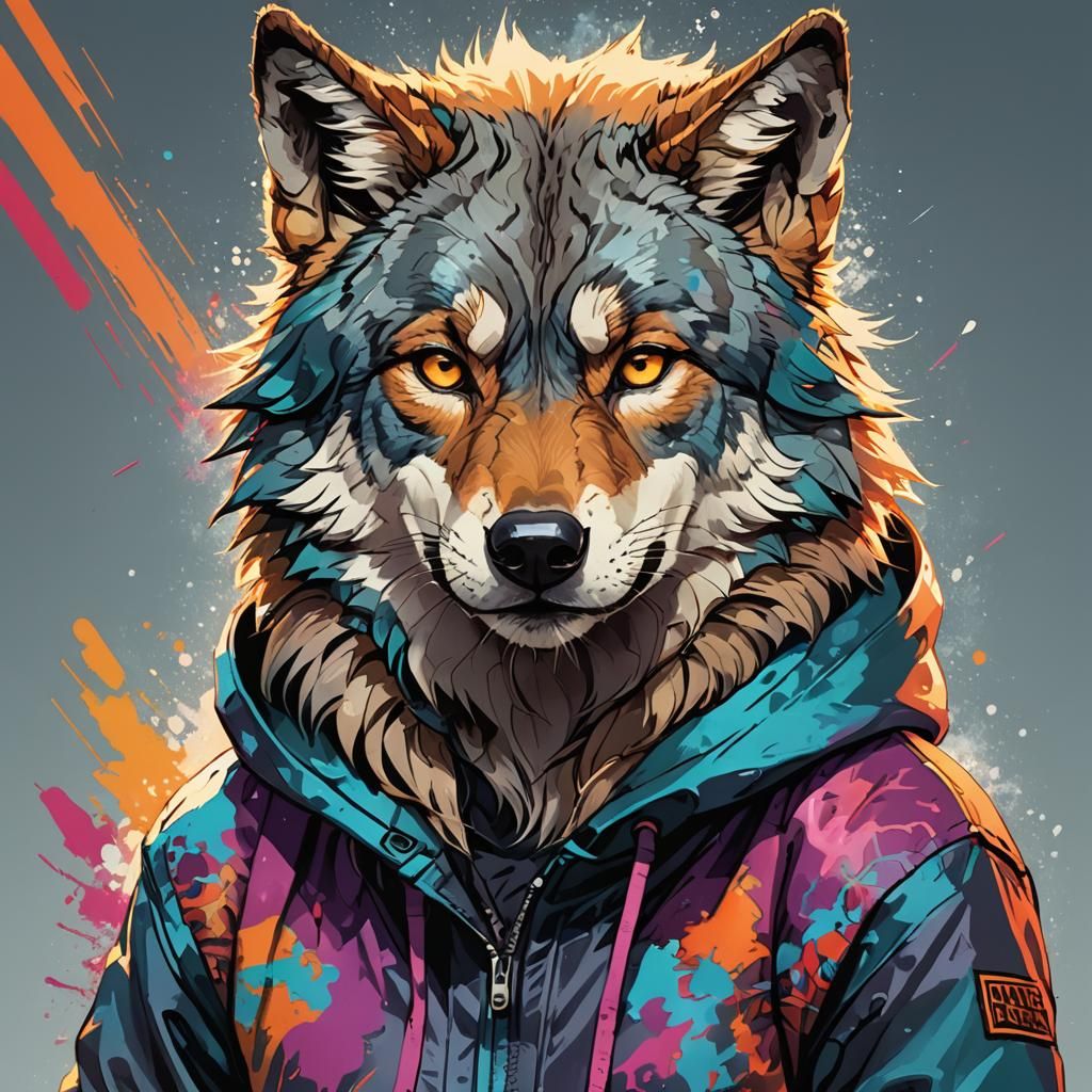Wolf in Moody, Hyperrealistic Portrait Style