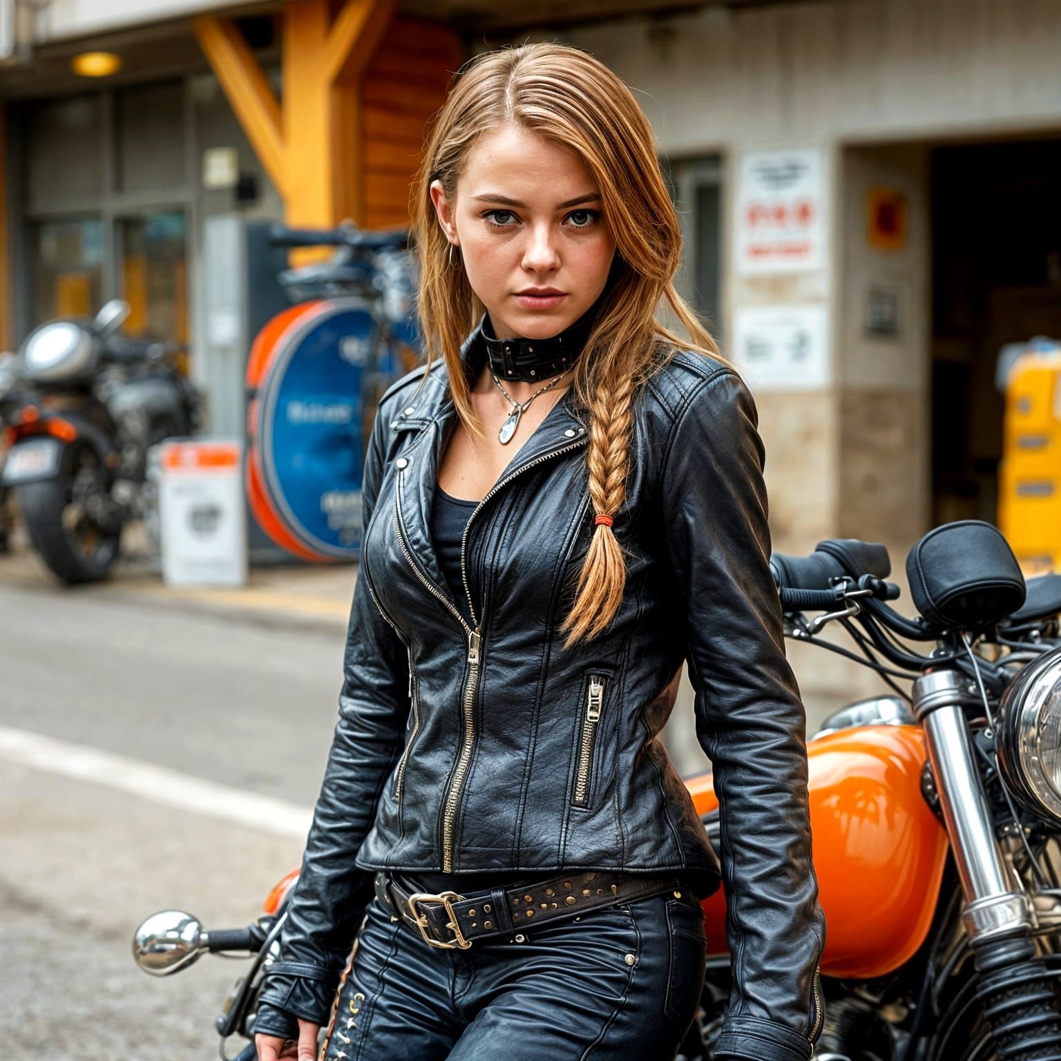 Biker Girl in Leather: Brutal Beauty in Teal and Orange