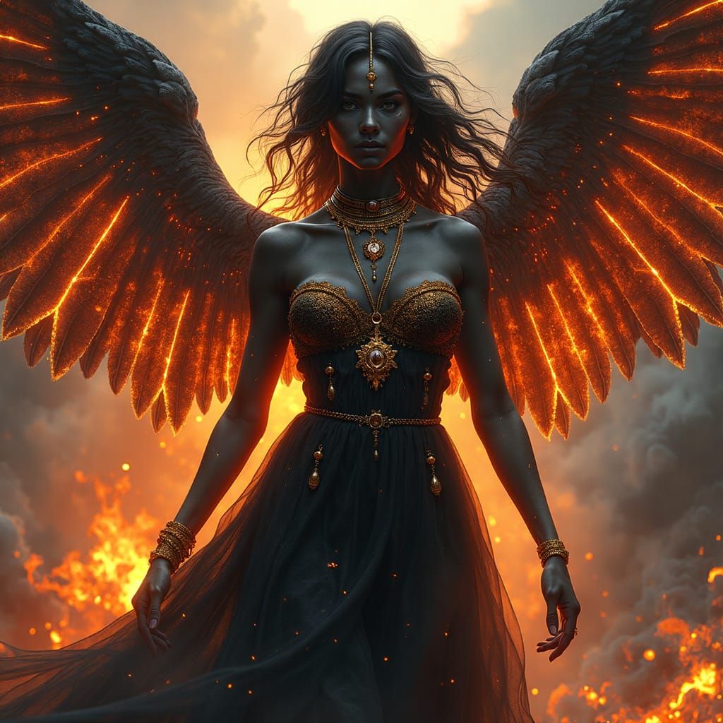 Dark Fantasy Angel in Obsidian and Lava
