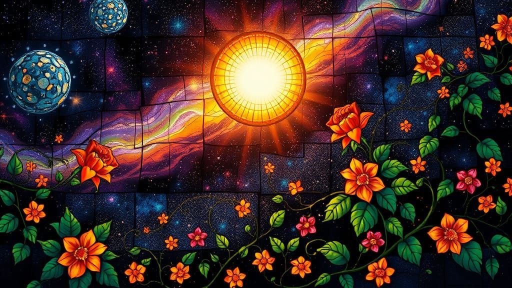 Stained Glass Universe in Art Nouveau Style