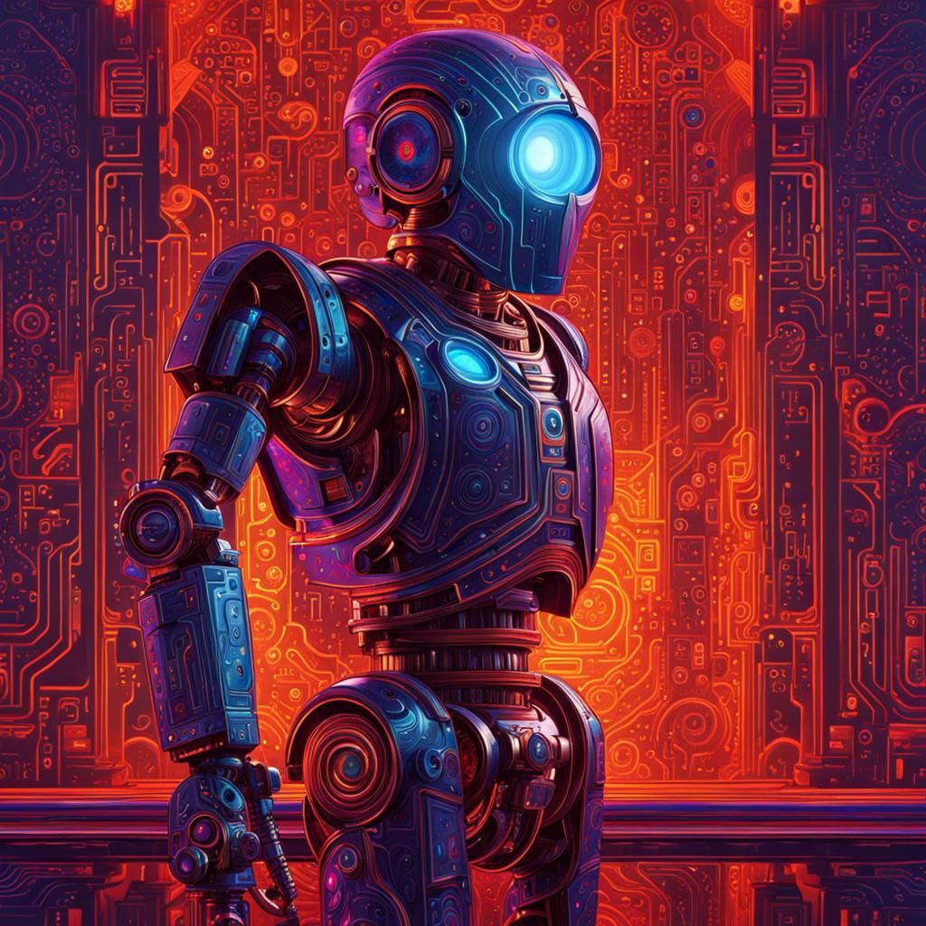 Elegant Robot Guardian of the Secret Laboratory in a Klimt-I...