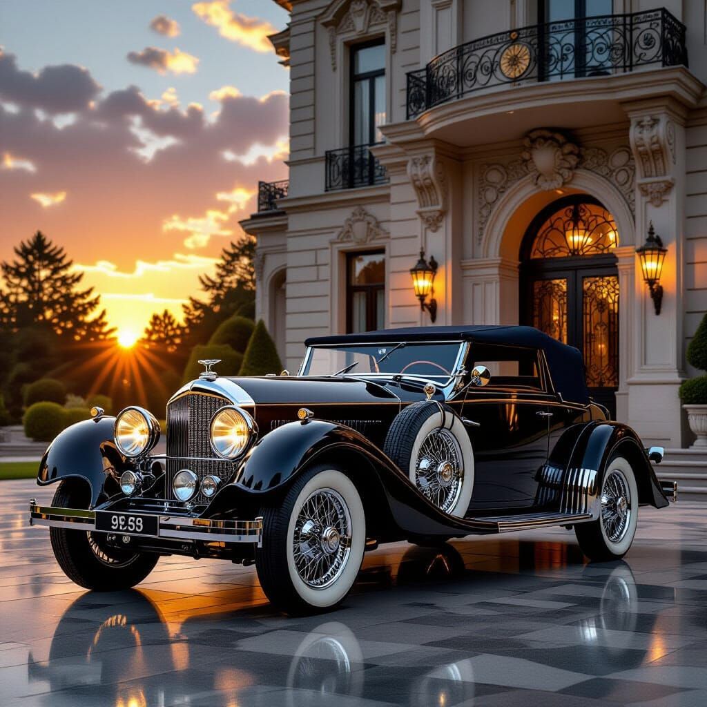 1925 Bentley at Mansion: Art Deco Luxury