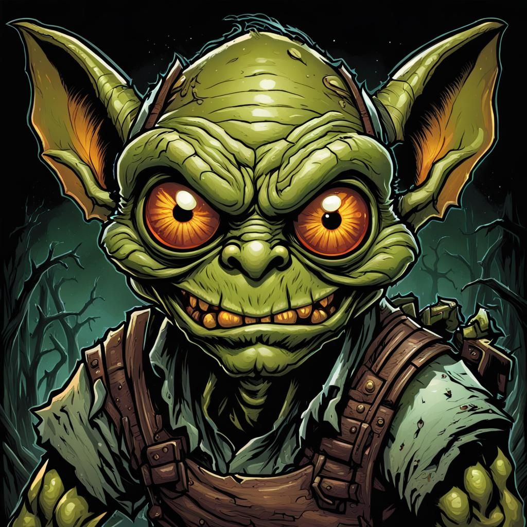 Sticker Cartoon Goblin in Dark Fantasy Style