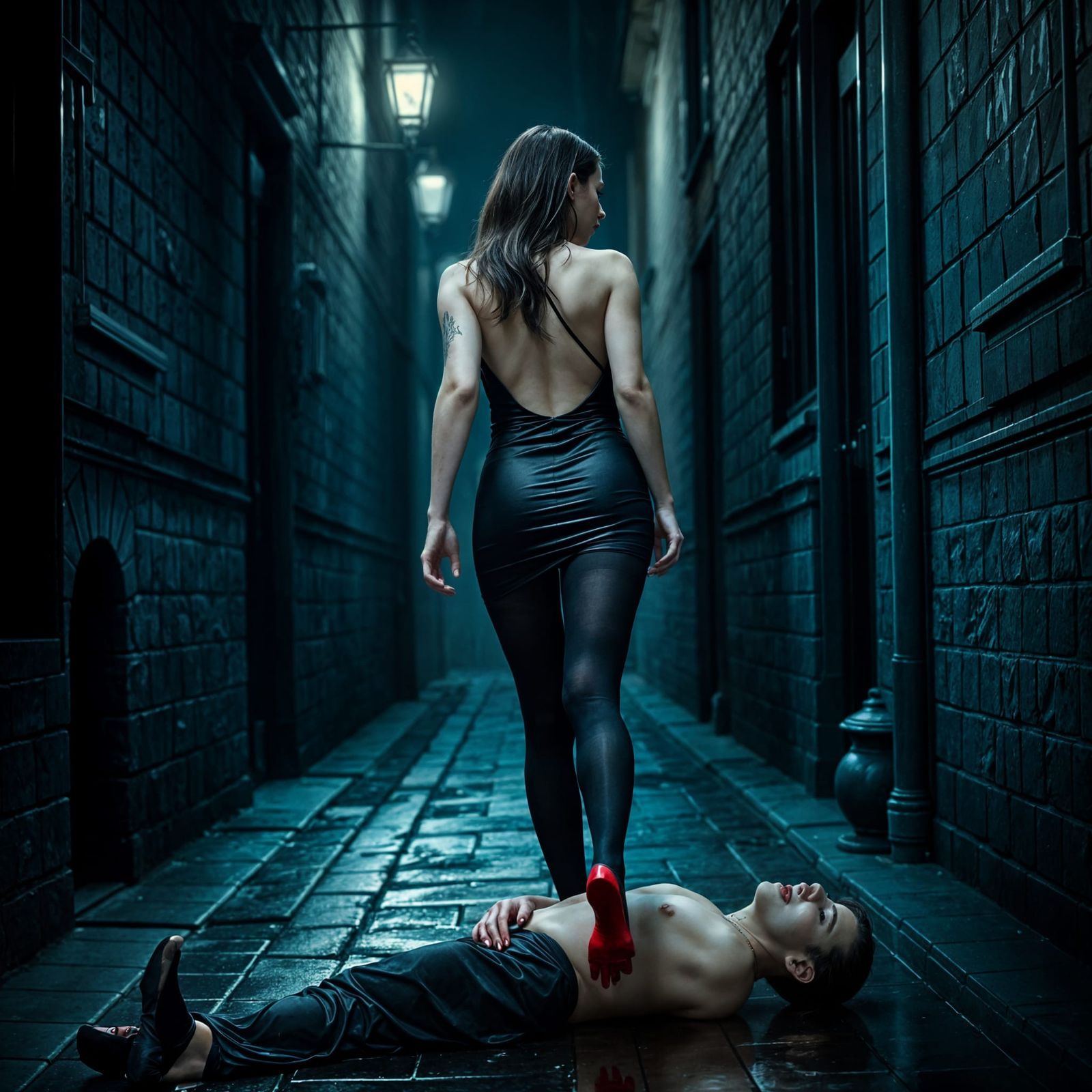 Ethereal Vampire Goddess Emerges from Dark Alleyway