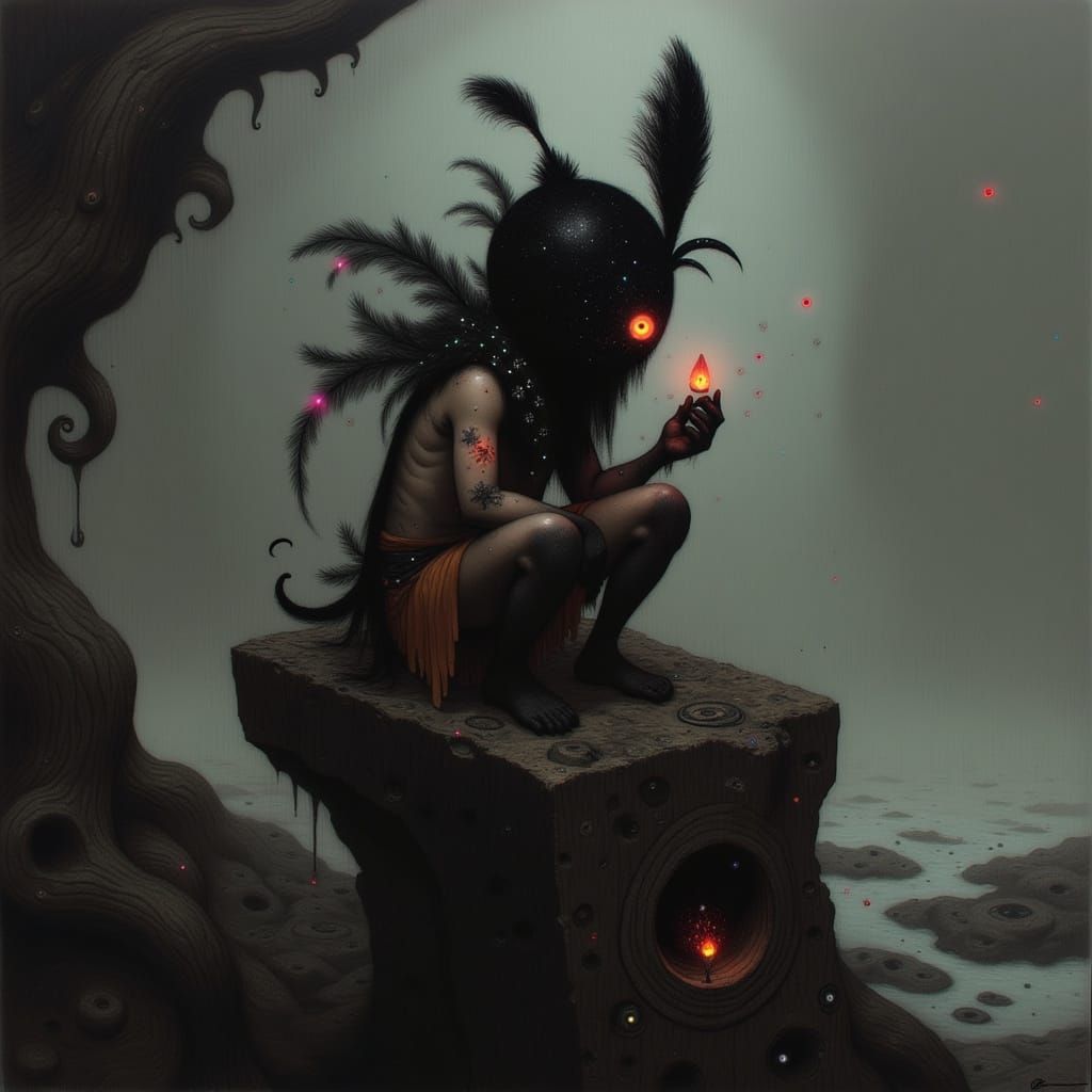 Fierce Tribal Murloc Assassin in Dark Futuristic Landscape