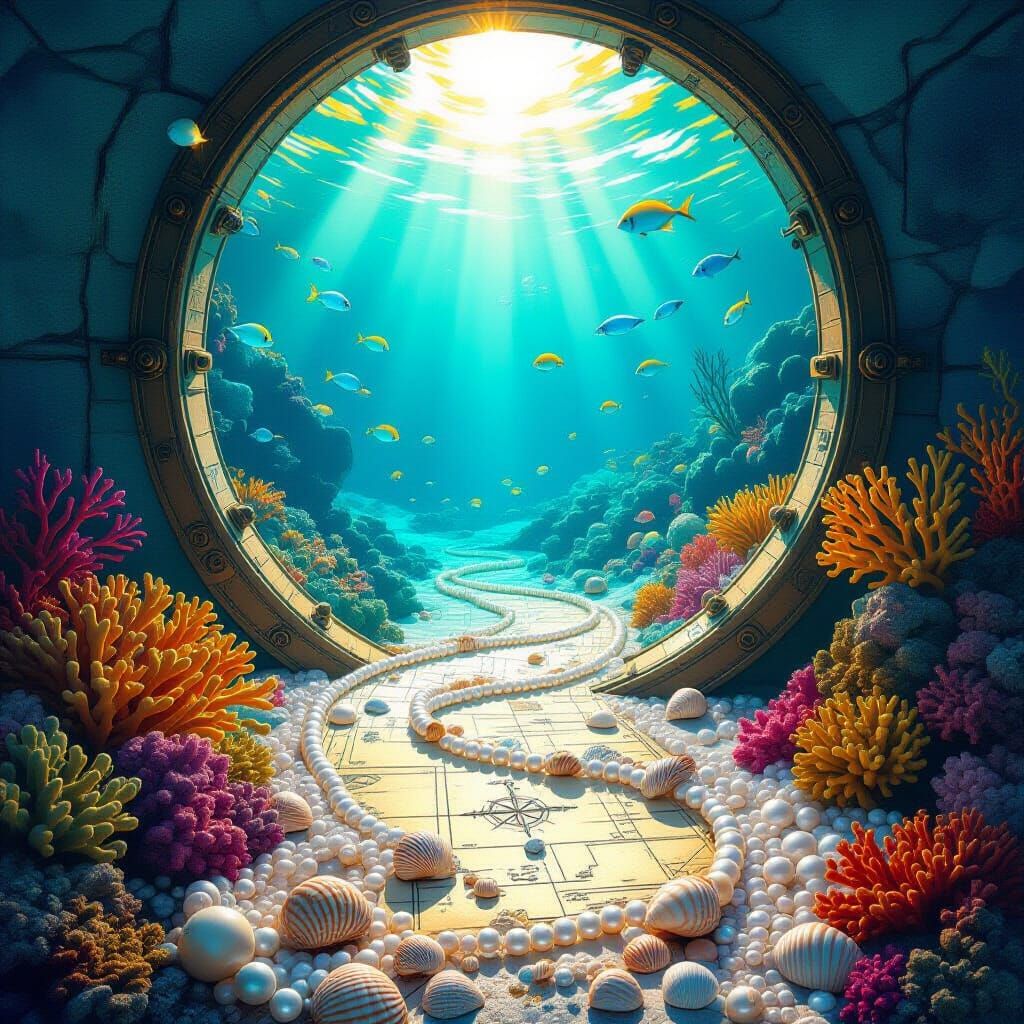 Underwater Portal Shimmers with Seashells and Coral