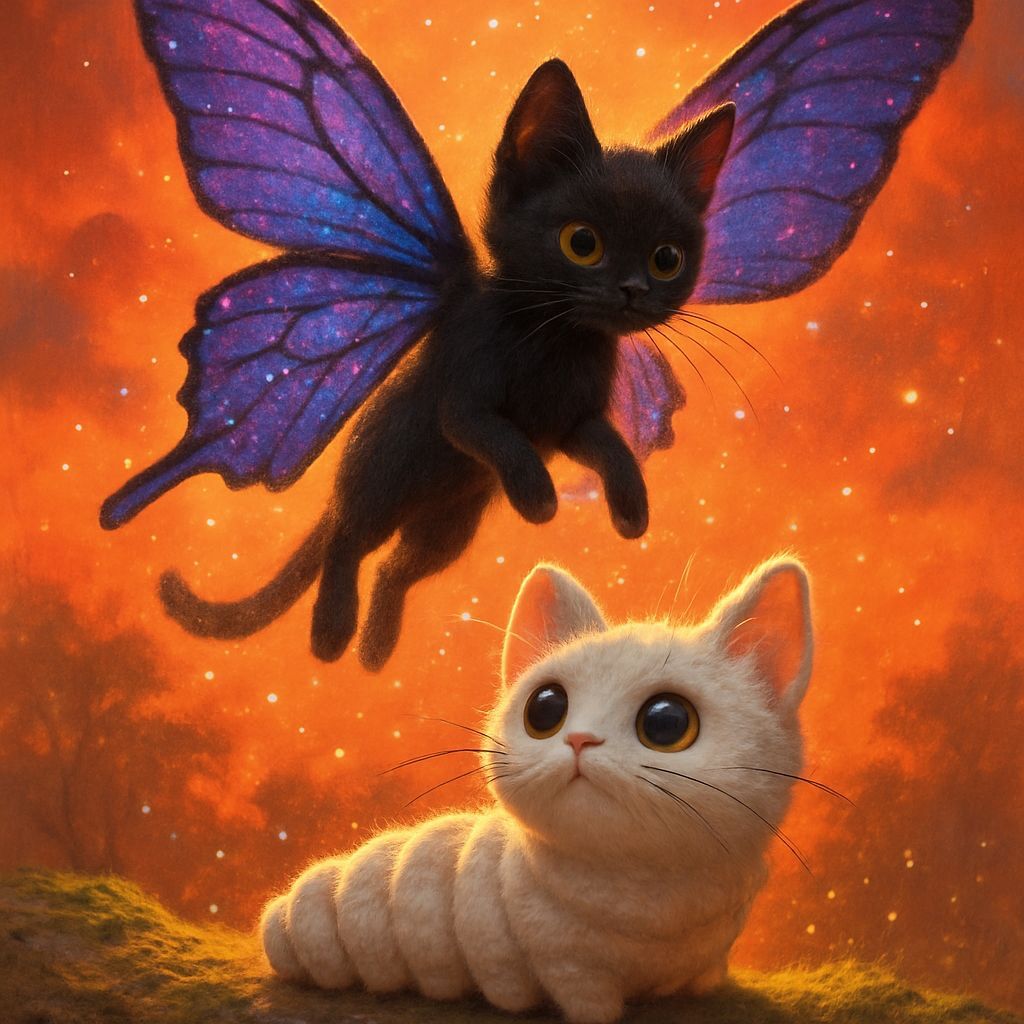 Magical Cat Butterfly and Caterpillar Fantasy