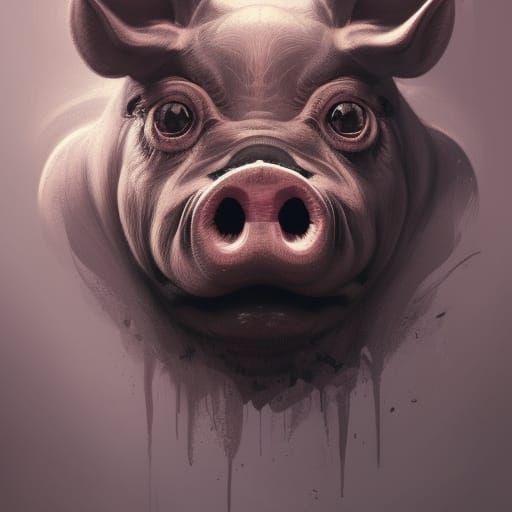 Vibrant Demonic Pig Portrait in Triadic Colors