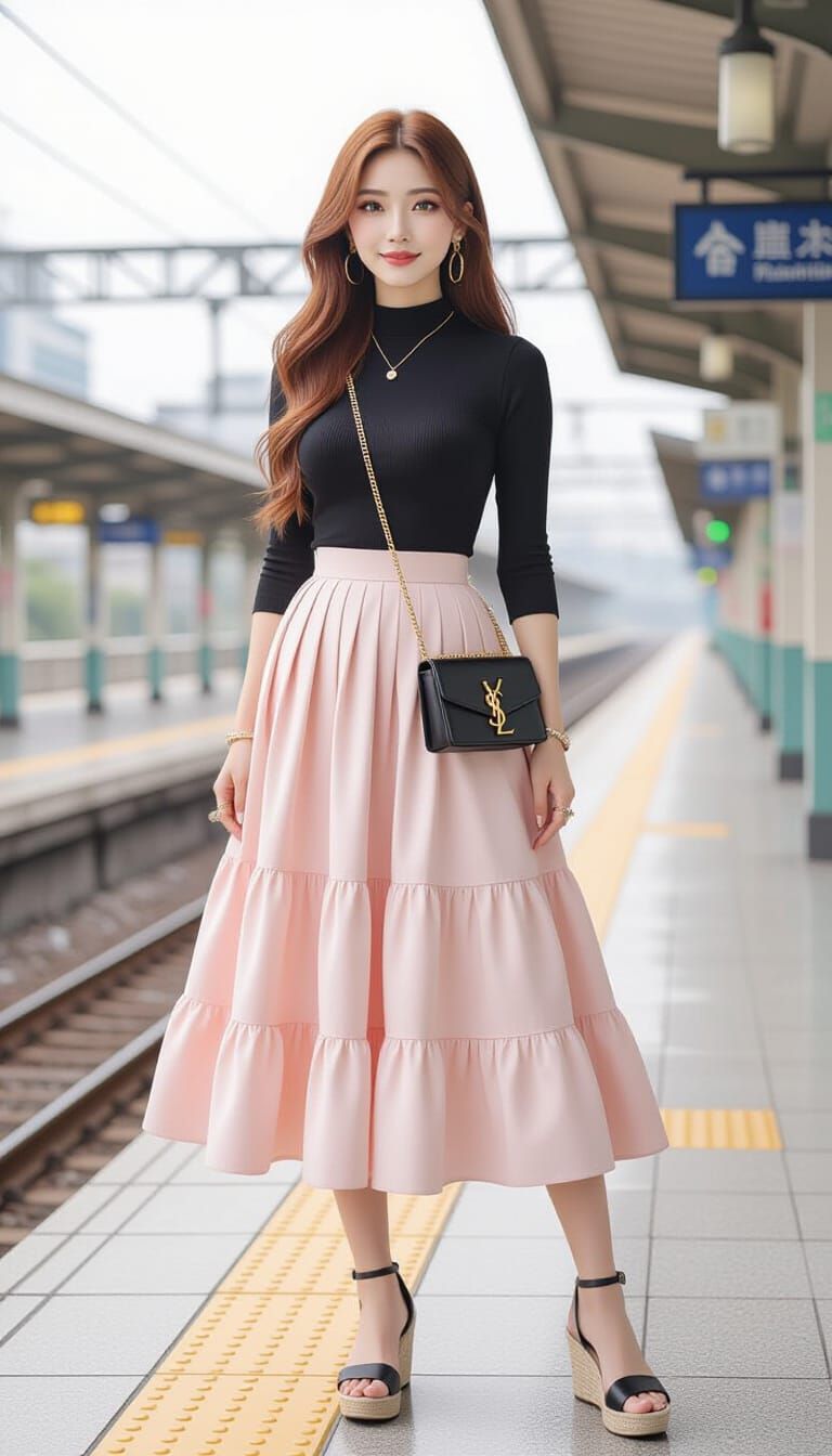 Rainy Day Fashion on Saitama Train Platform