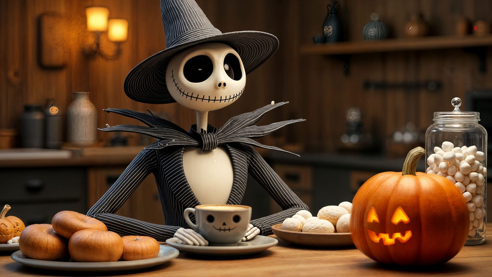Whimsical Skeleton in Cozy Kitchen