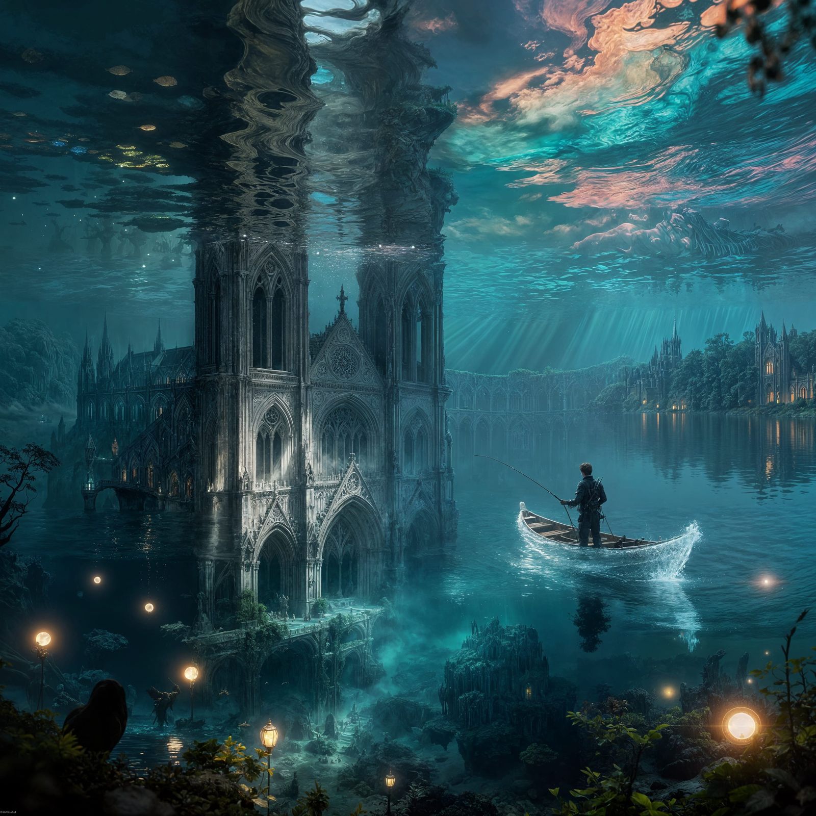 Sunken Cathedral with Spectral Fisherman in Psychedelic Dept...