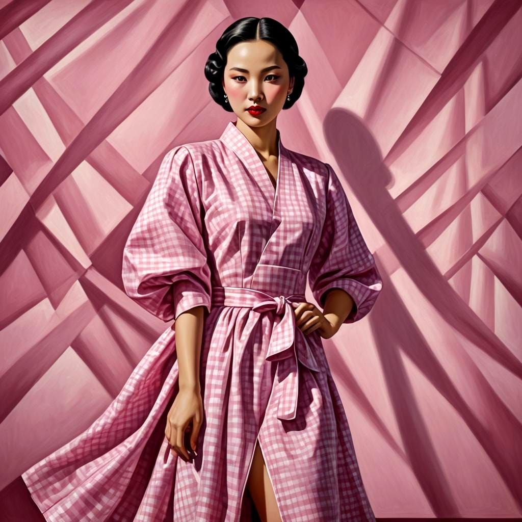 Glamorous Women in Art Deco Gingham Style Dress