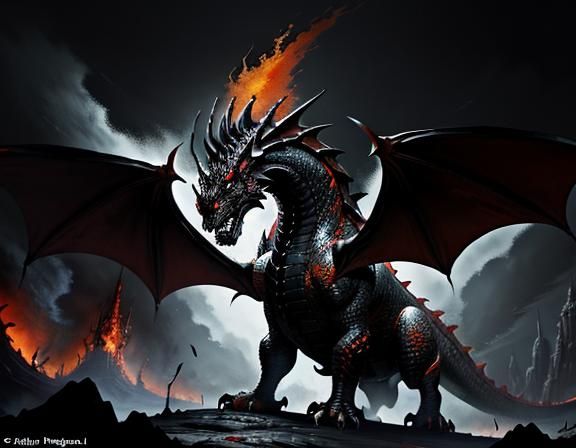 Prestigious Dragon Set Against Smouldering Embers in Dynamic...