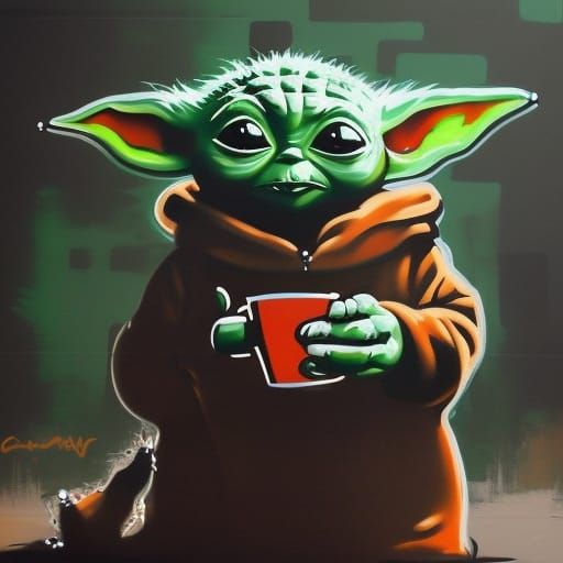 Baby Yoda in Bold Graffiti as Calvin from Calvin and Hobbes...
