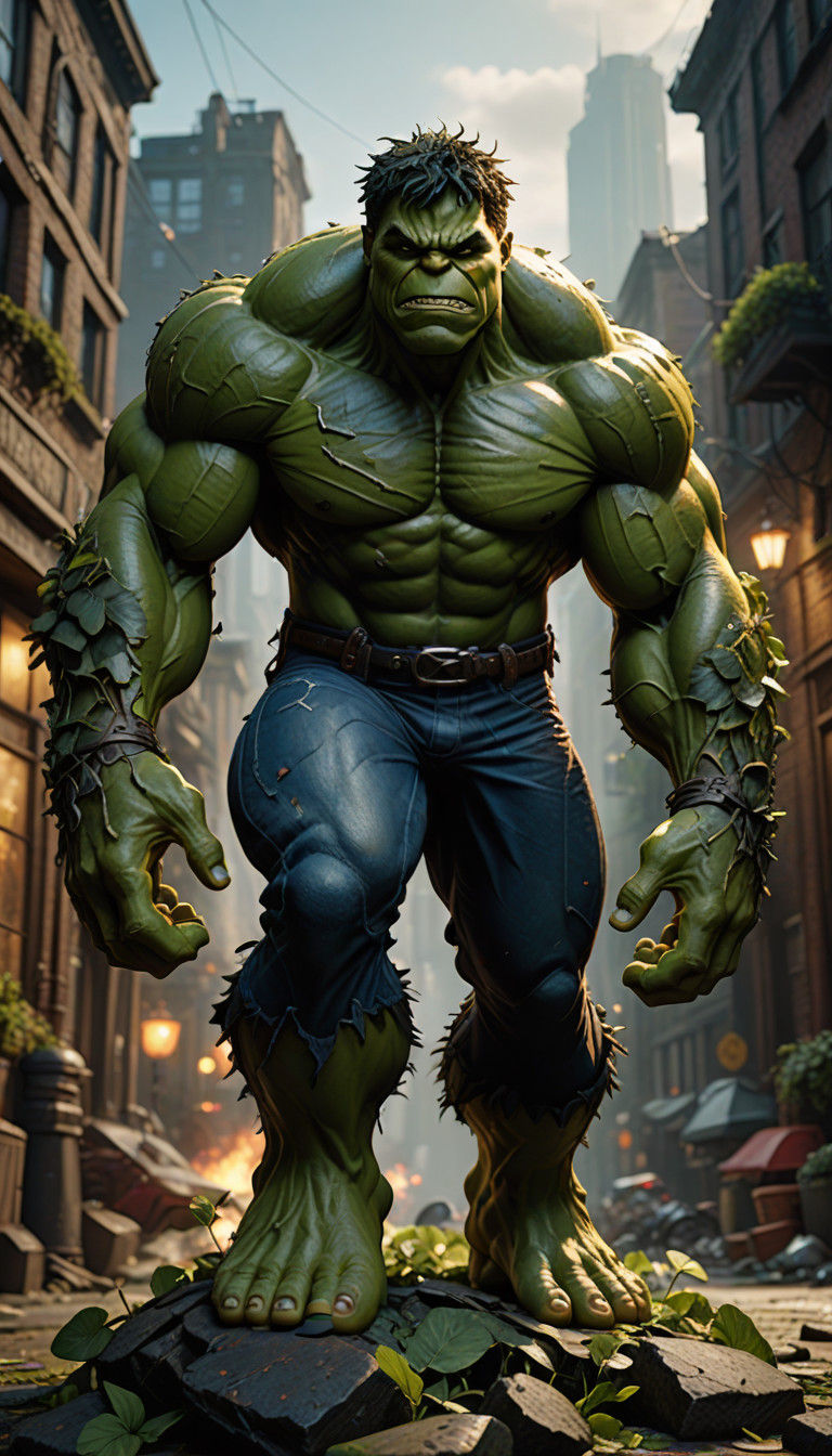 Close-Up Portrait of the Hulk Figure in a Magical Realistic...