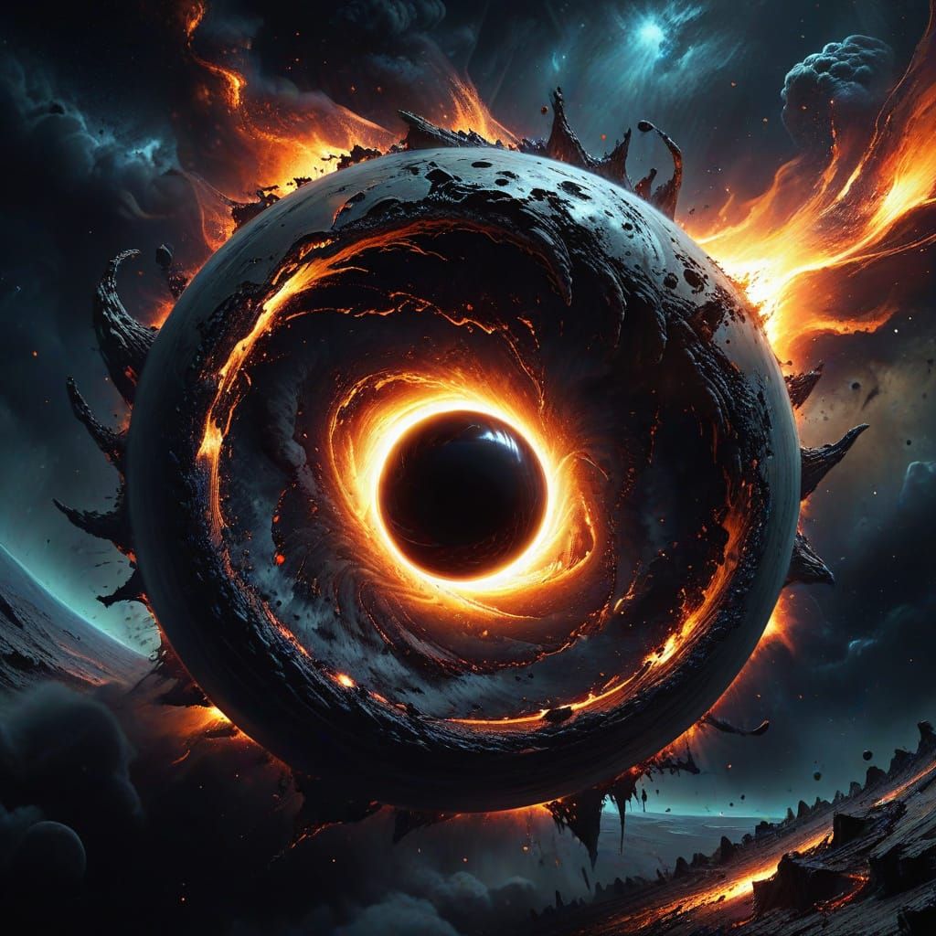 Earth Consumed by Black Hole in Dark Surrealism