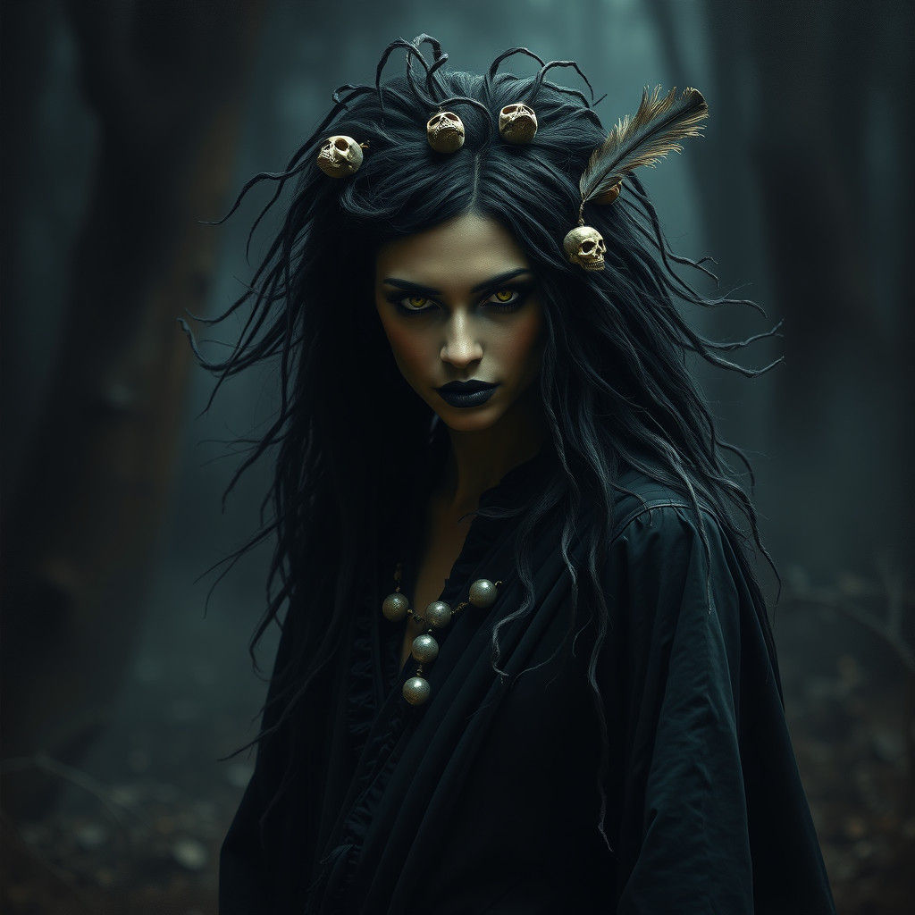 Mystical Voodoo Priestess in Dark Ritual