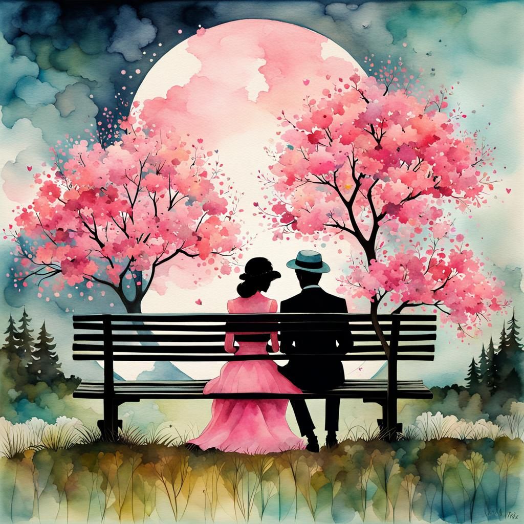 Ethereal Moonlit Encounter in Whimsical Watercolor