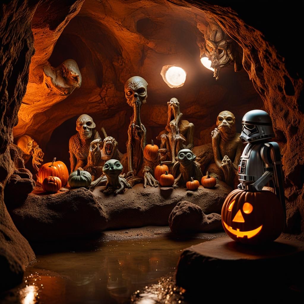Surreal Ceramic Cityscape with Star Wars Creatures in Hallow...