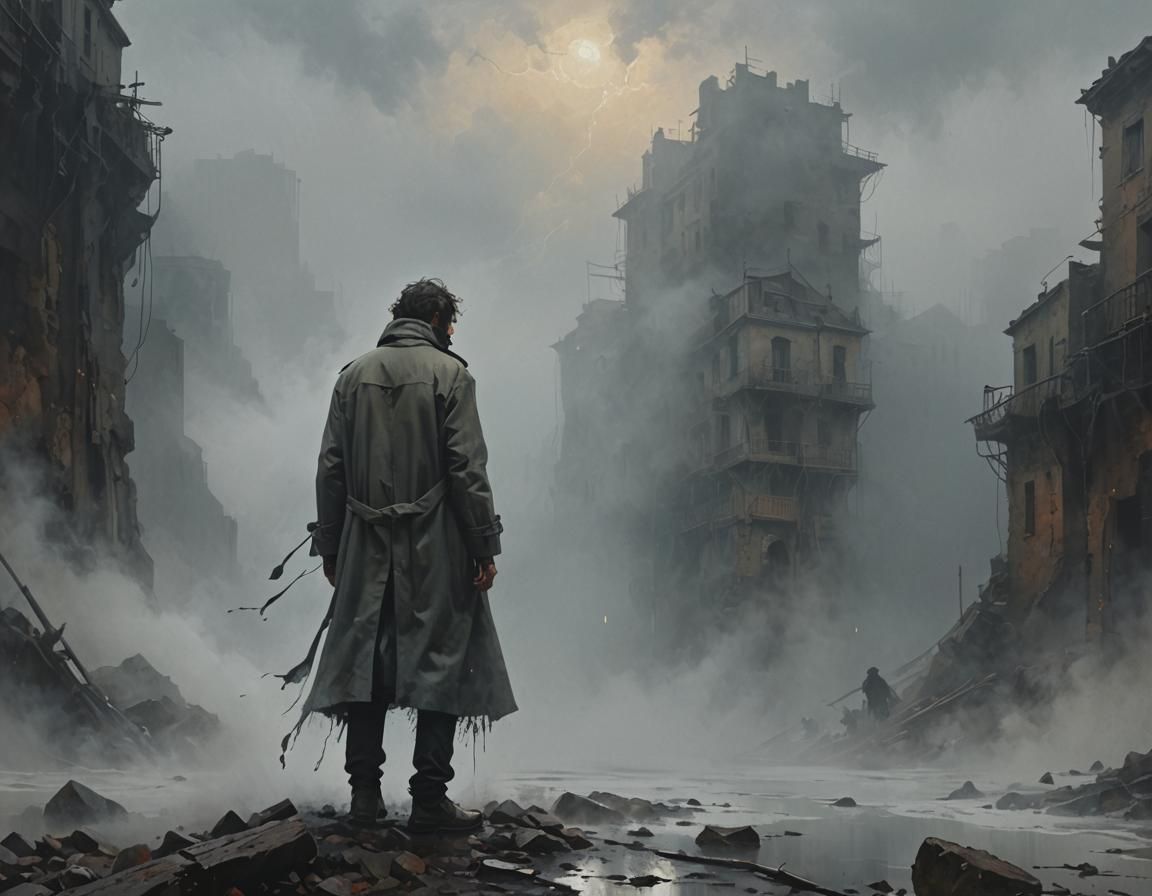 Ethereal Dark Figure Emerges from Foggy Night