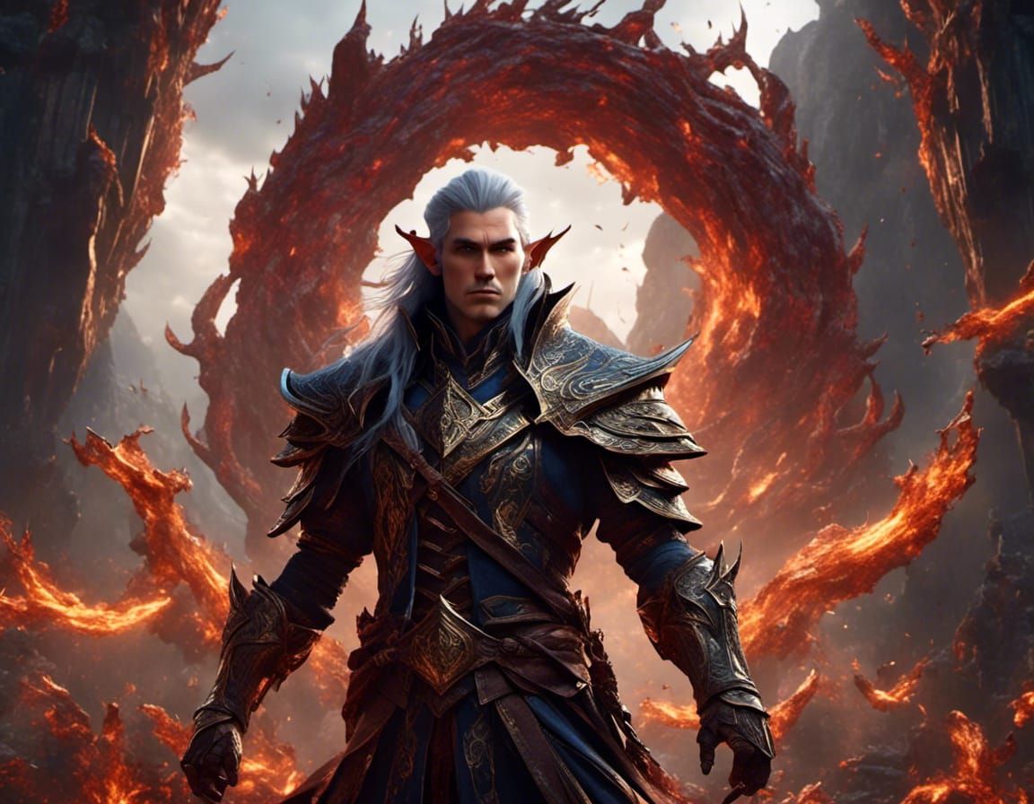 Vibrant Fantasy Half Elf Warlock: 8K Anime-Style Concept Art