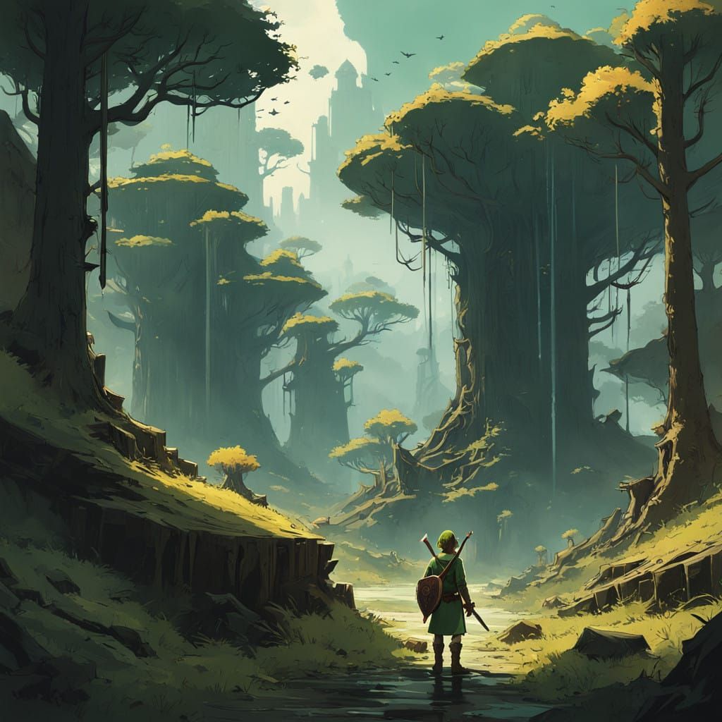 Heroic Link in Enchanted Forest, Inspired by Fantasy Concept...
