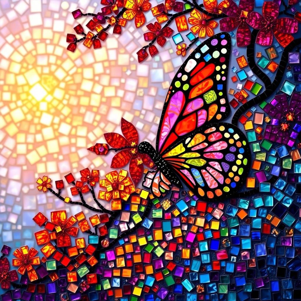 Ethereal Glass Mosaic Artwork with Kaleidoscope Colors