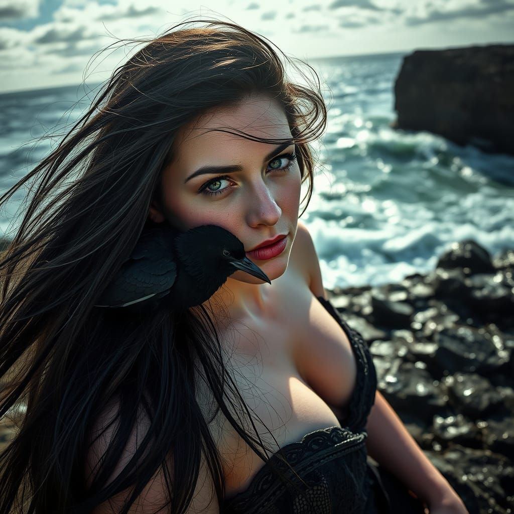 Irish Witch Portrait: Mystical Sea and Cliff Scene