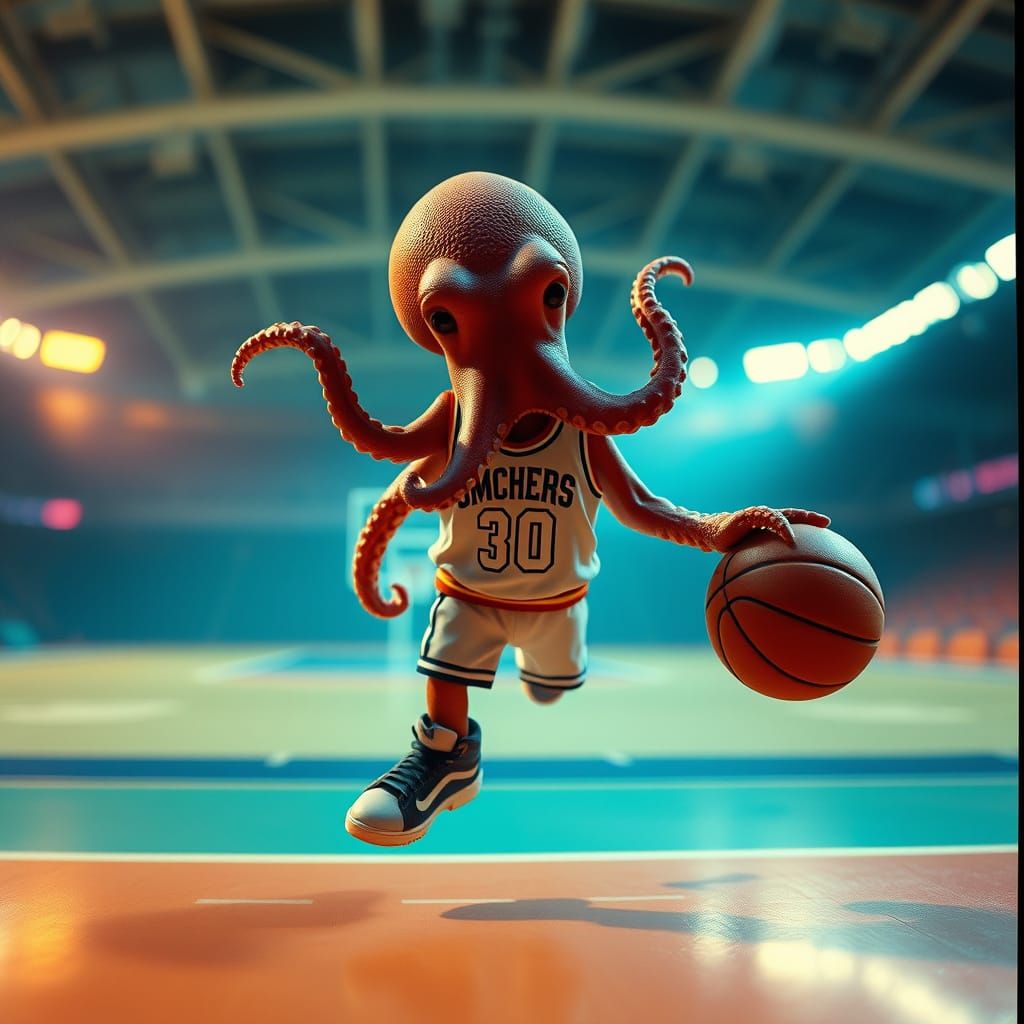 Octopus Basketball Player in Cinematic Style