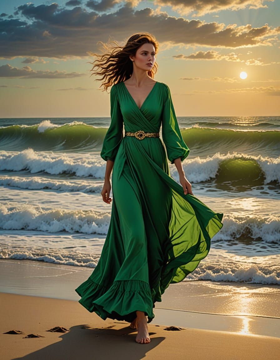 Green-Eyed Lady Strolls Towards the Sun