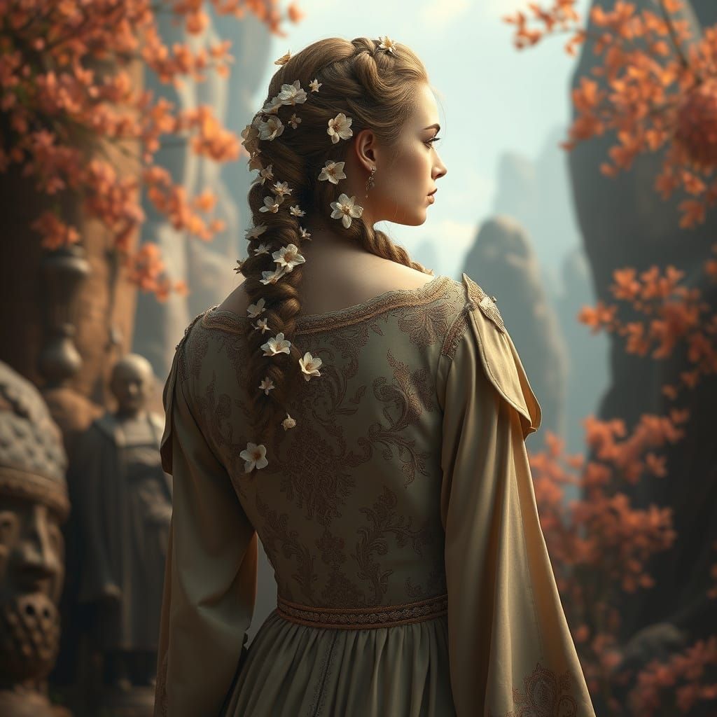 Regal Woman in Vibrant Fantasy Environment