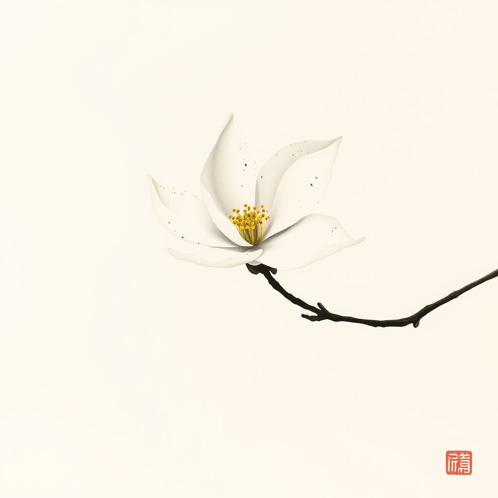 Sumi-e Jasmine Blossom Painting: Fleeting Beauty and Remembr...