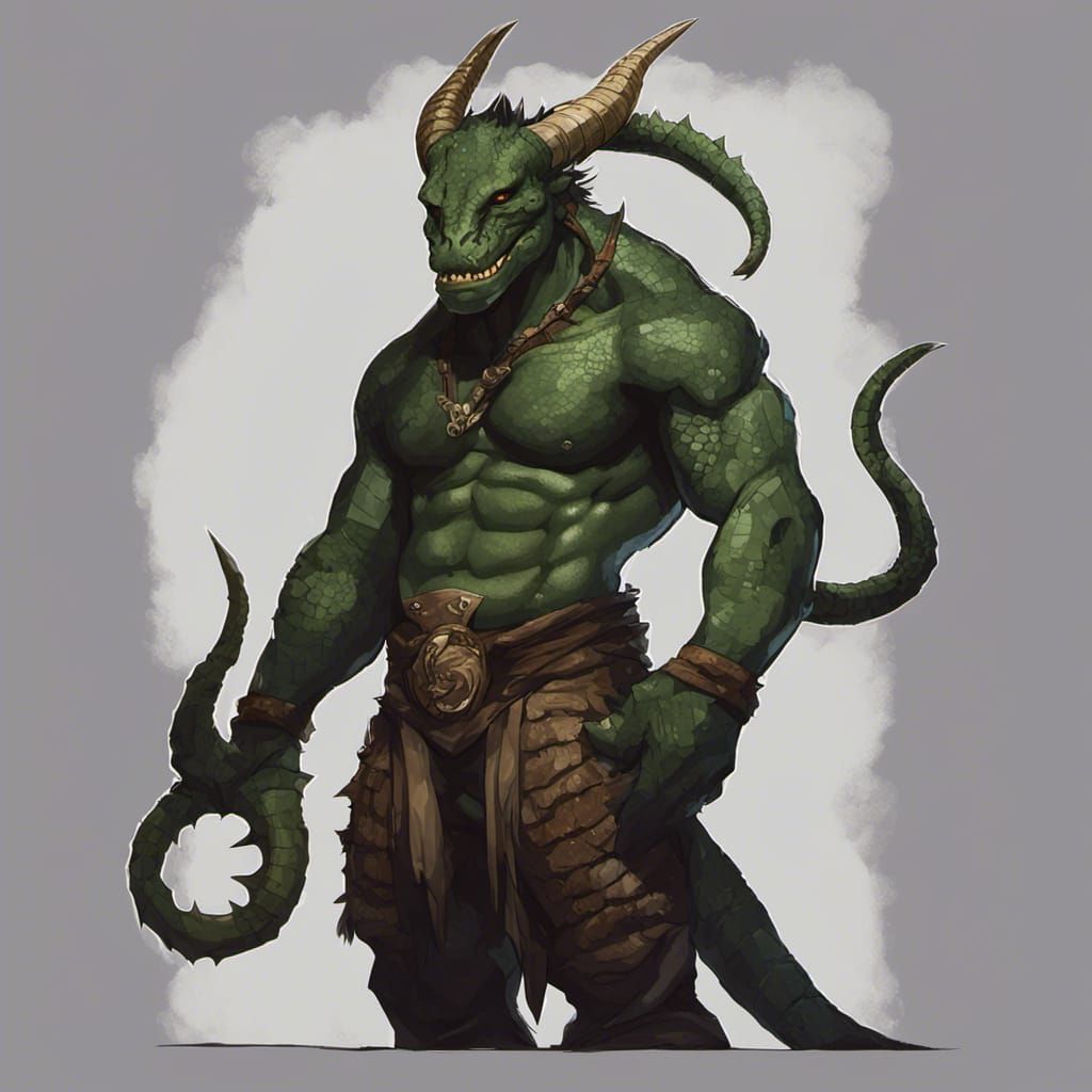 Fantastical Crocodile Tiefling Half Human Character Art