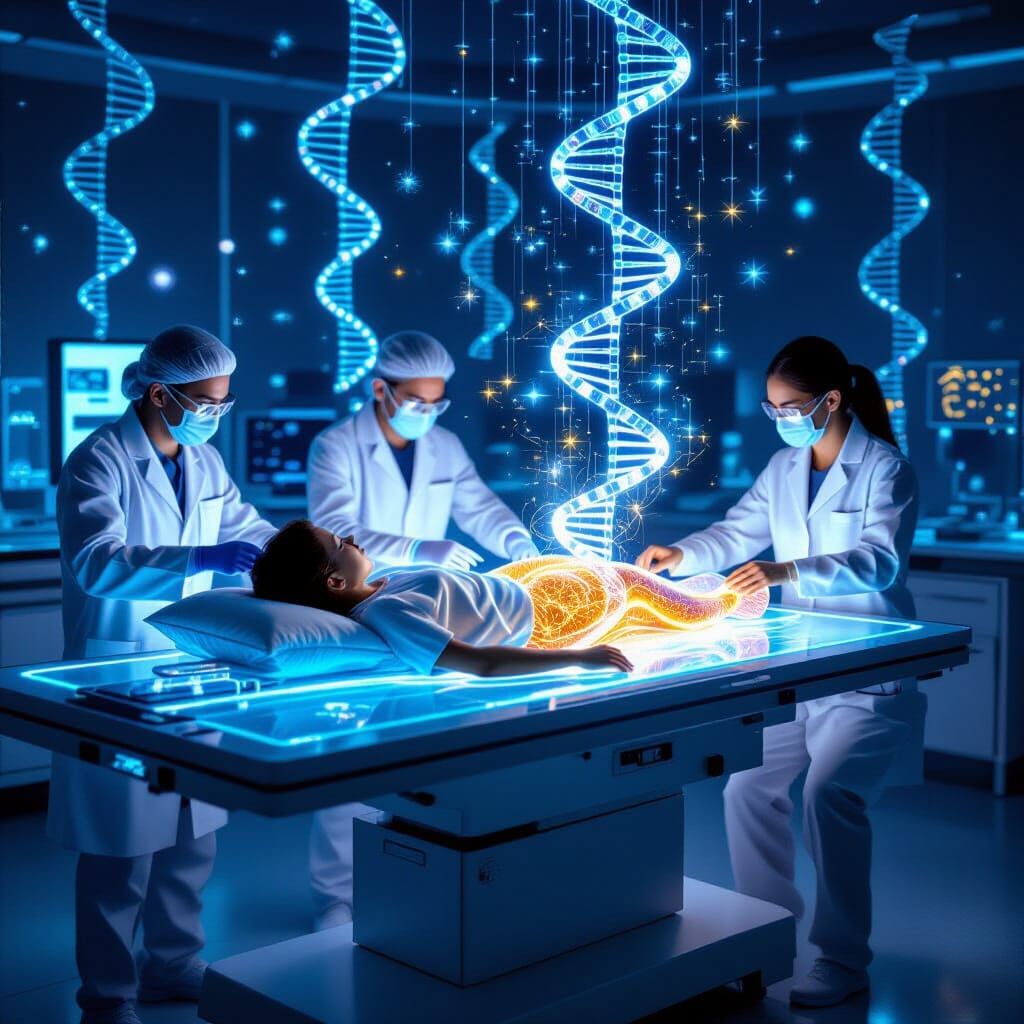 DNA Repair Visualization in Neon Synthwave Style