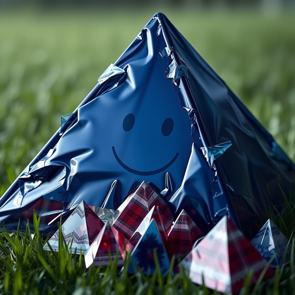 Translucent Tartan Pyramid in Eerie Photorealistic CGI