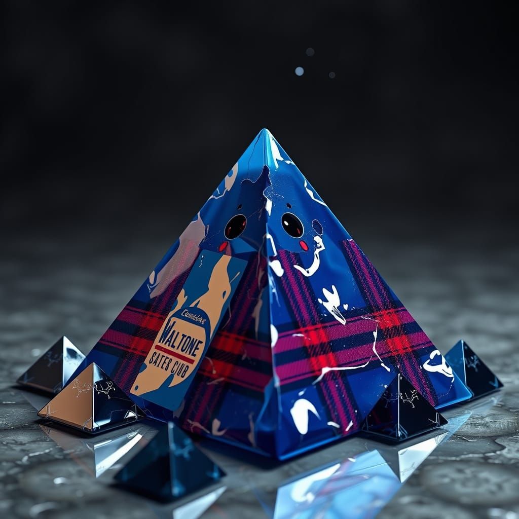 Translucent Tartan Pyramid Diorama in Retrofuturistic Style