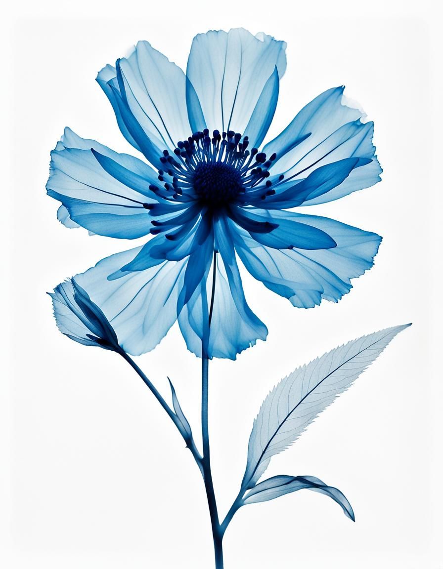 Surreal Blue Flower Reveals Its Inner Radiance in X-Ray Styl...