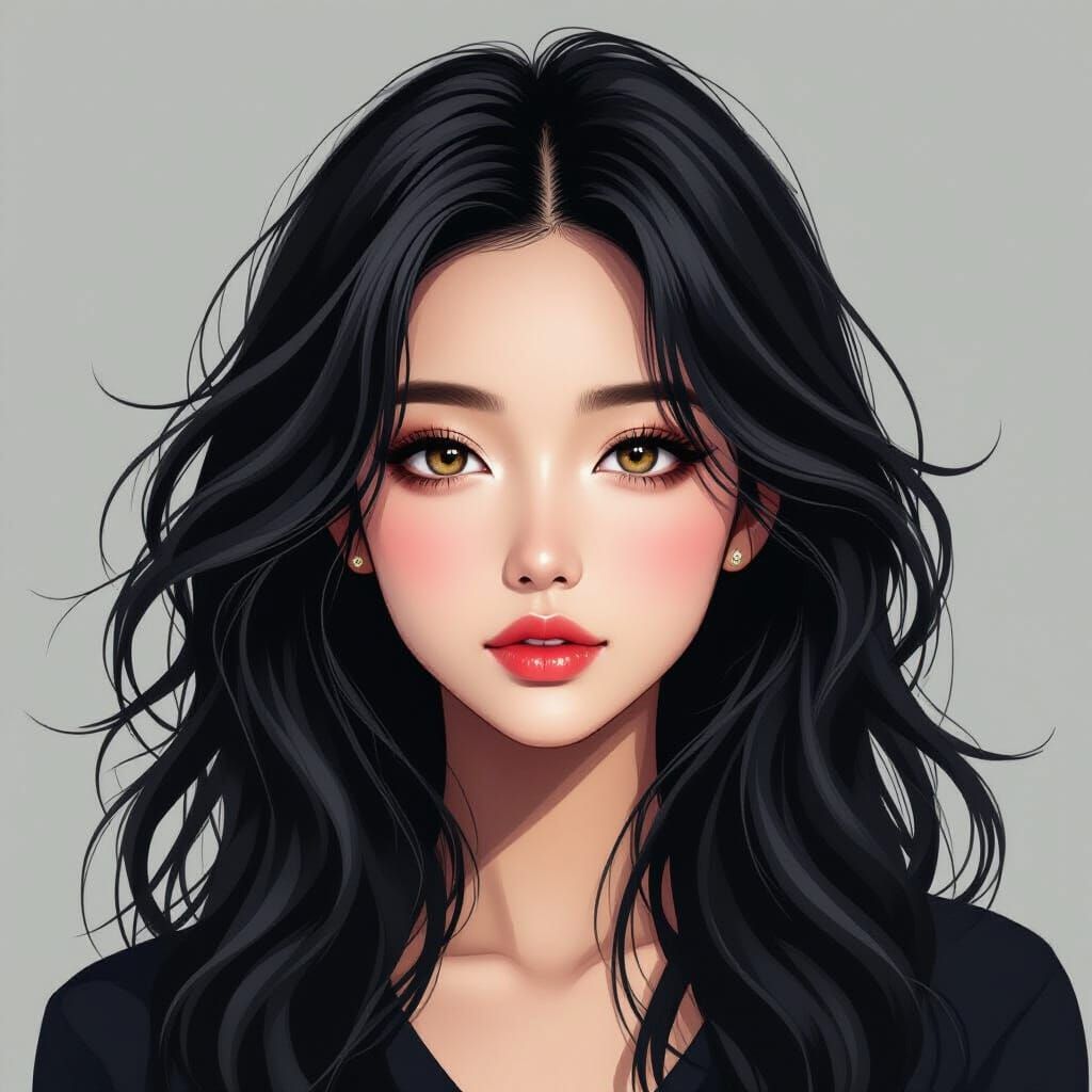 Asian Woman Portrait in Semi-Realistic Anime Style