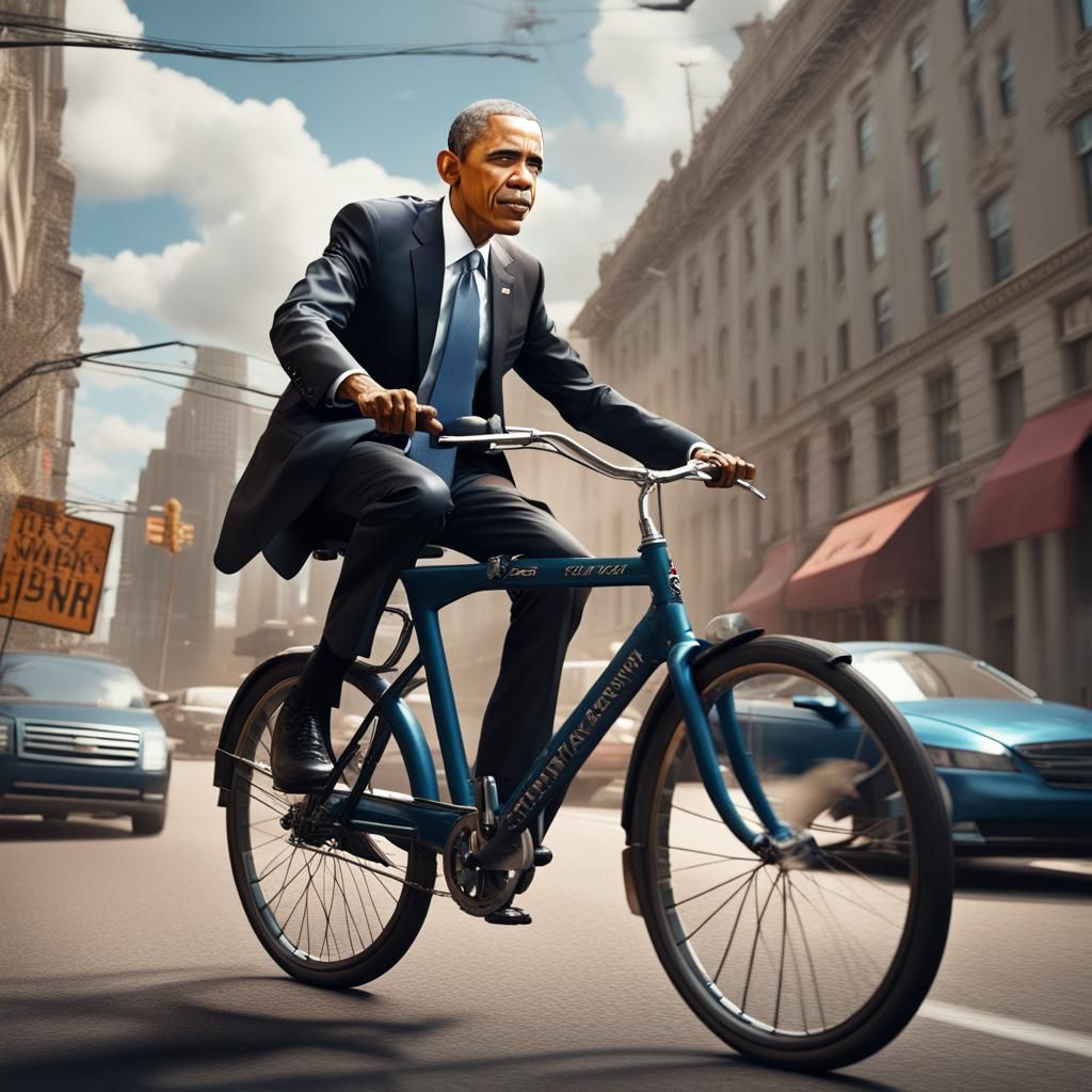 Obama in Splendid Fantasy Concept Art Cycling Through Lush L...