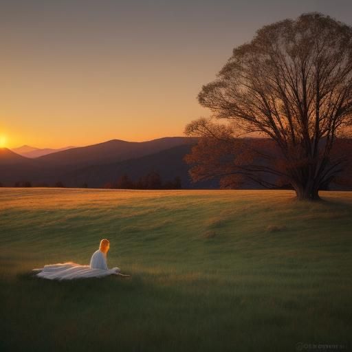 Serenity at Dusk: A Lone Figure in Golden Light