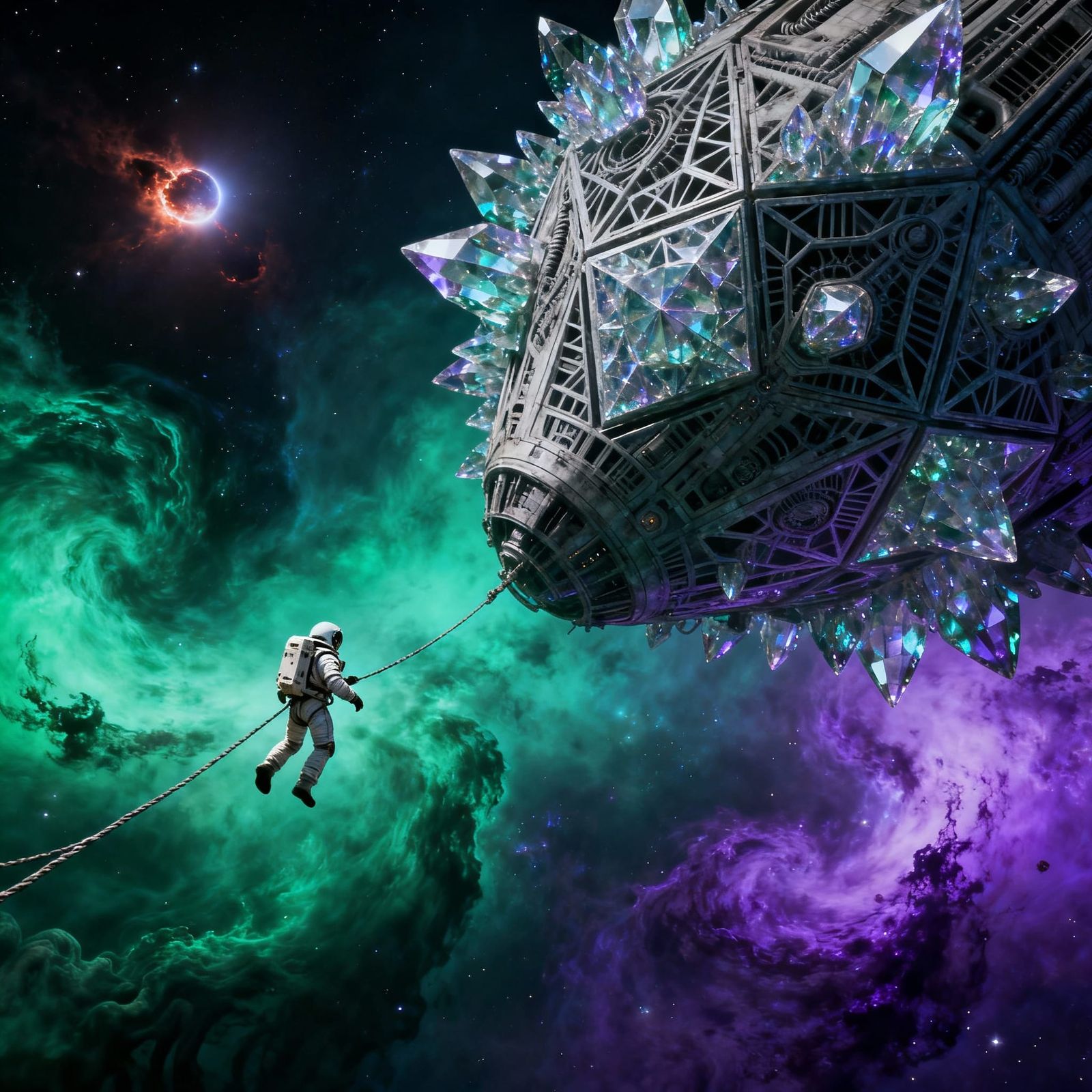 Astronaut Adrift Beside Alien Fractal Ship