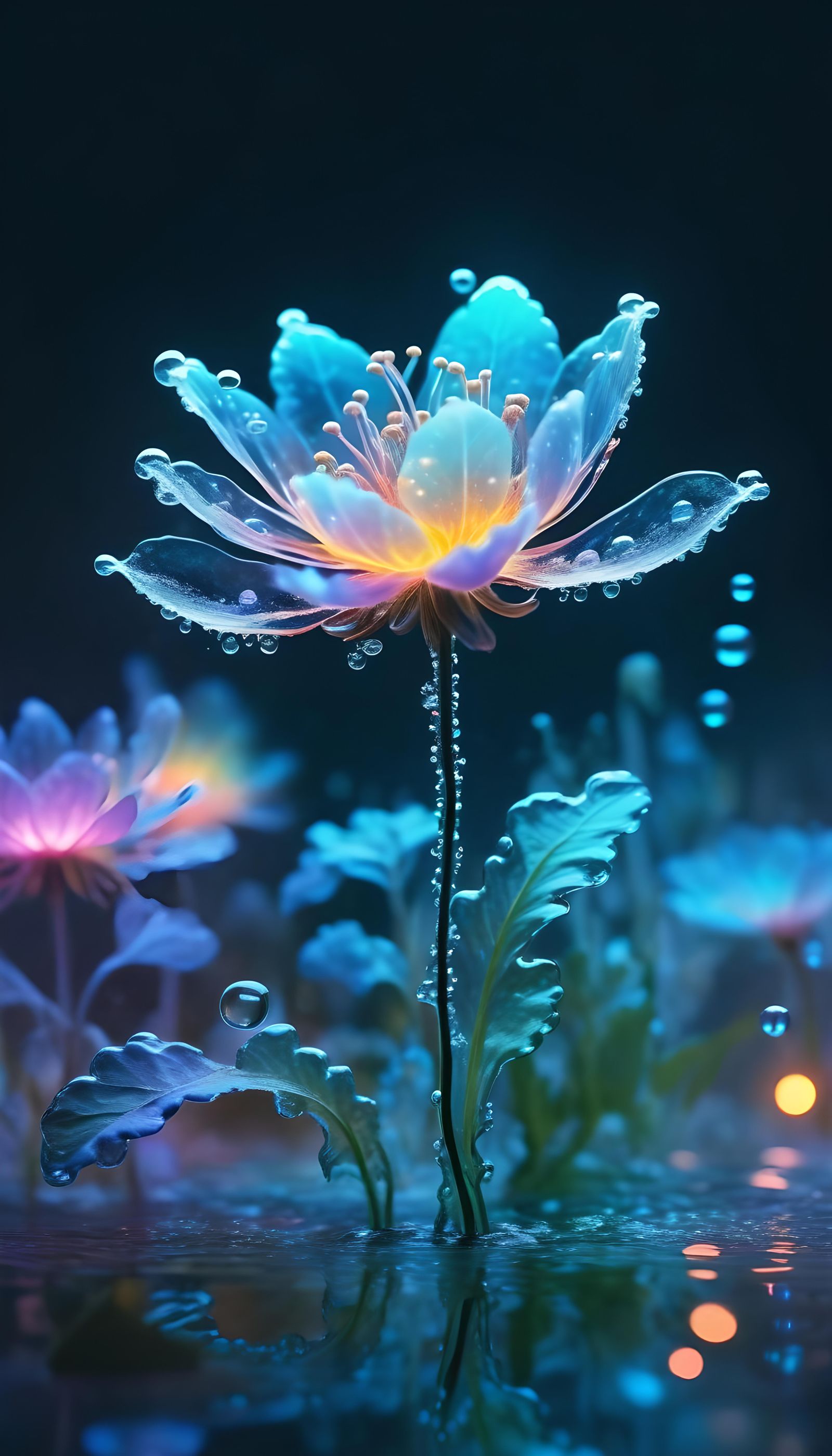 Enchanted Water Flower Radiates Ethereal Light
