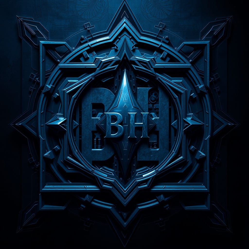 Futuristic Geometric BH Logo in Dark Blue Matte Painting