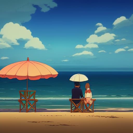 Romantic Morning Scene on a Serene Beach in Vibrant Colors