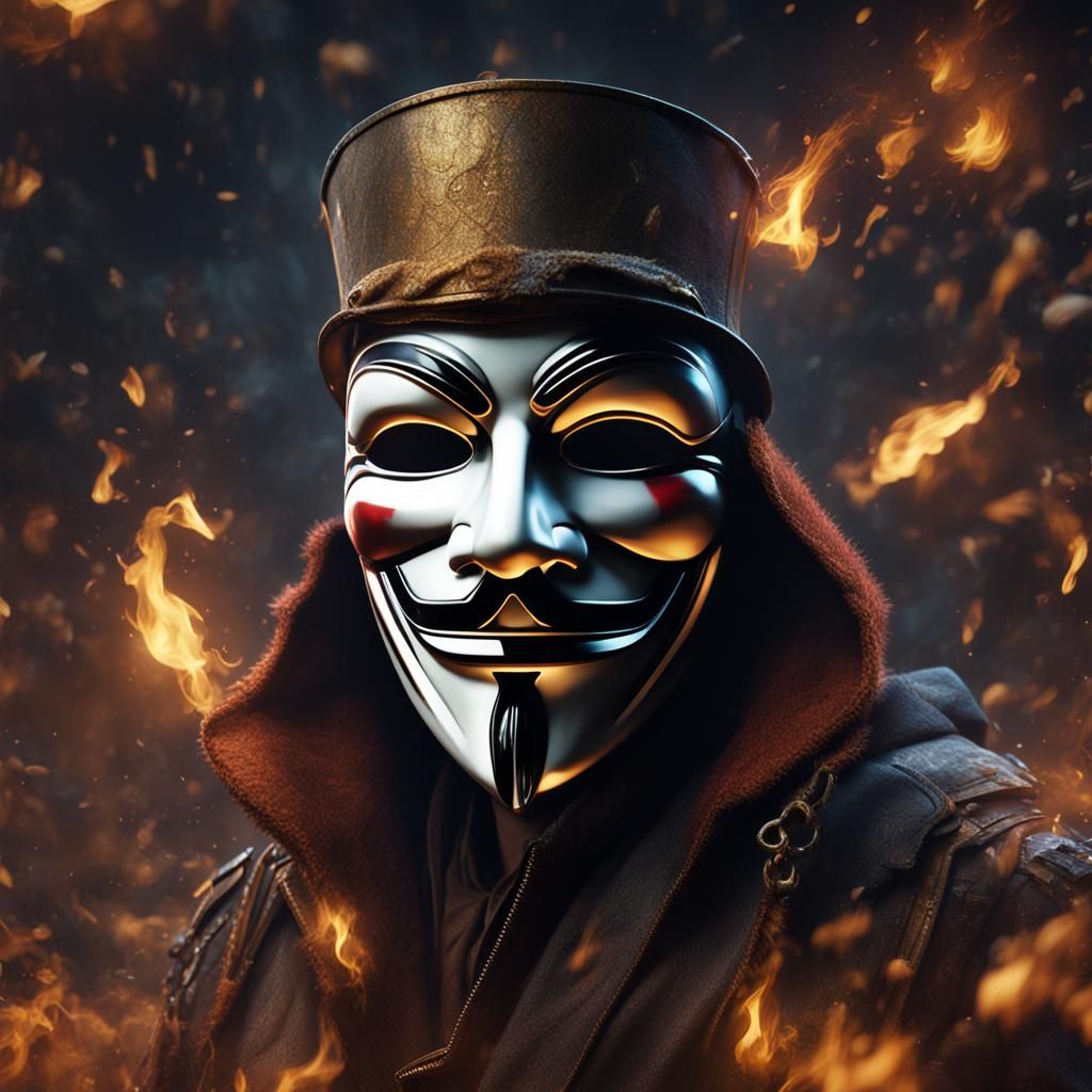 Guy Fawkes Mask Reimagined in Vibrant Fantasy