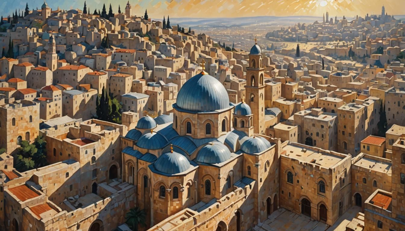 Inspiring Jerusalem Cityscape in Impressionist Oil Painting