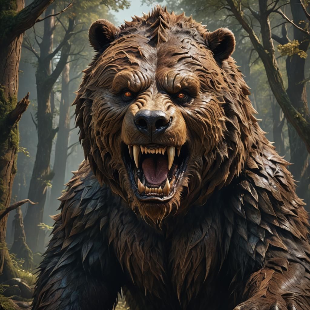 Surreal Hyperrealistic Portrait of a Fearsome Fantastical Be...