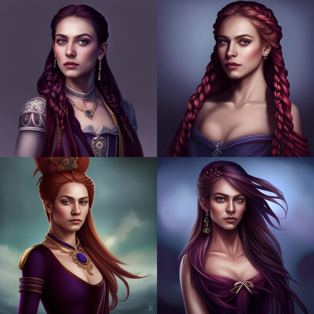 Elegant Young Queen in Regal Attire, Marsala Braids and Purp...