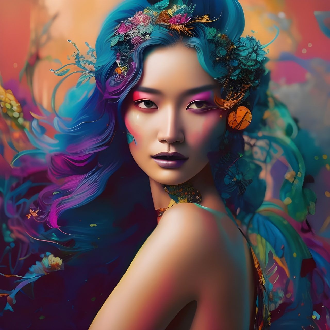 Colorful Woman Exploding in Digital Art