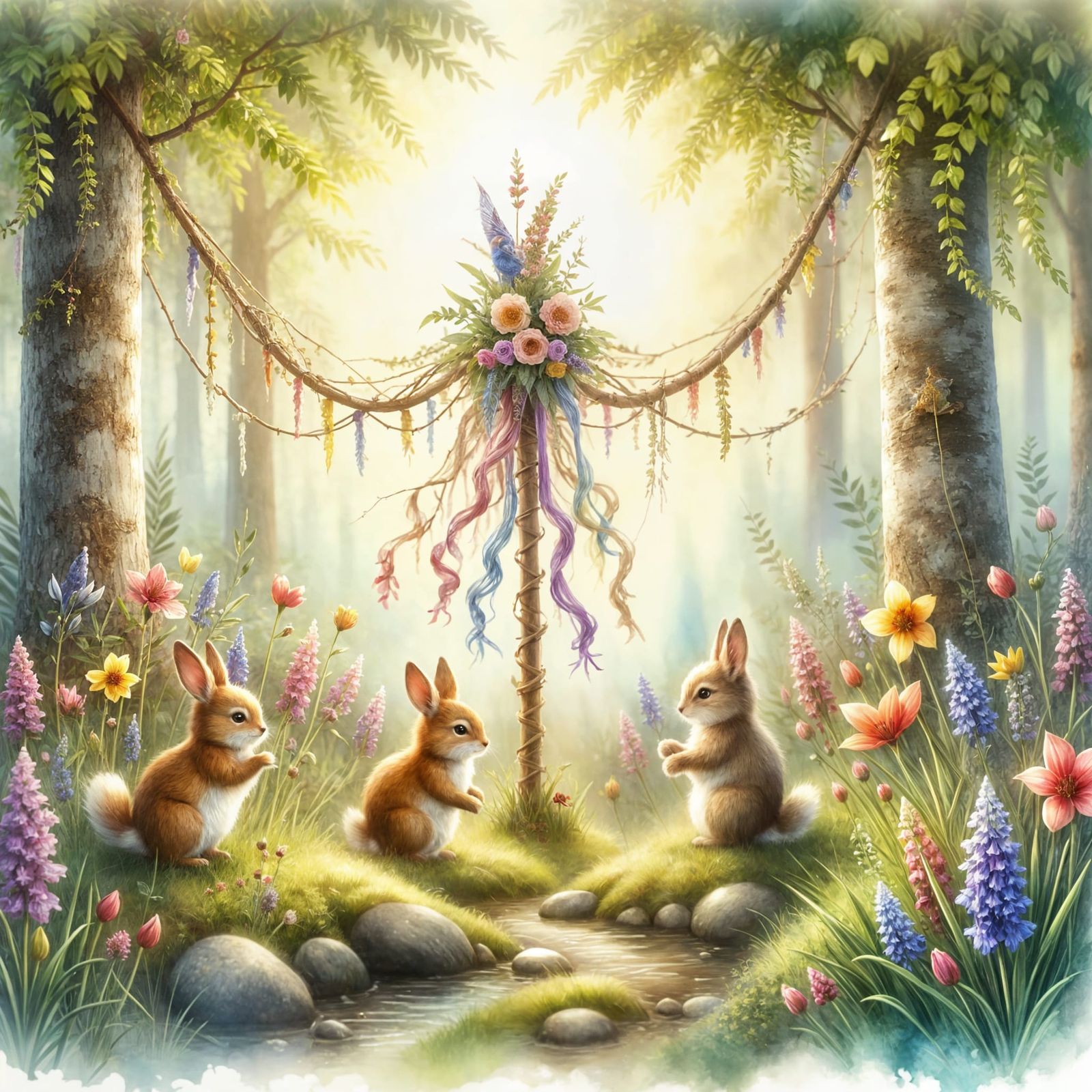 Whimsical Woodland Creatures Dance Around a Maypole